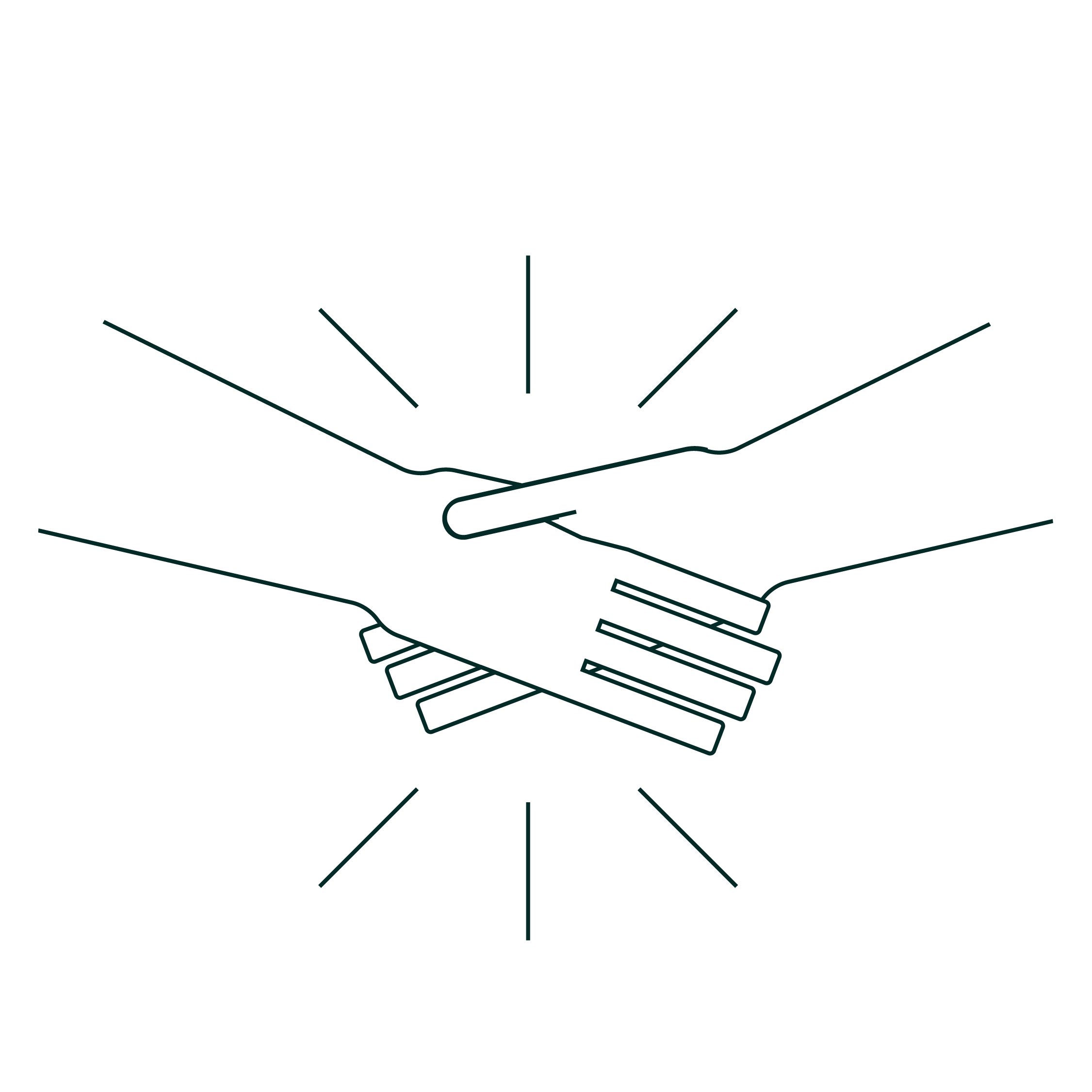 Illustration of two hands shaking with lines radiating outward, symbolizing unity and partnership.