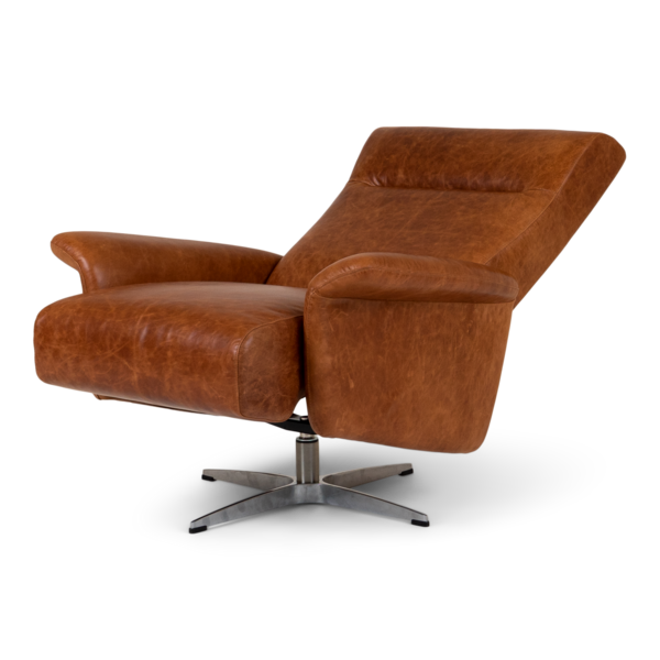 Angled view of the Harlowe Chair reclined with extended footrest