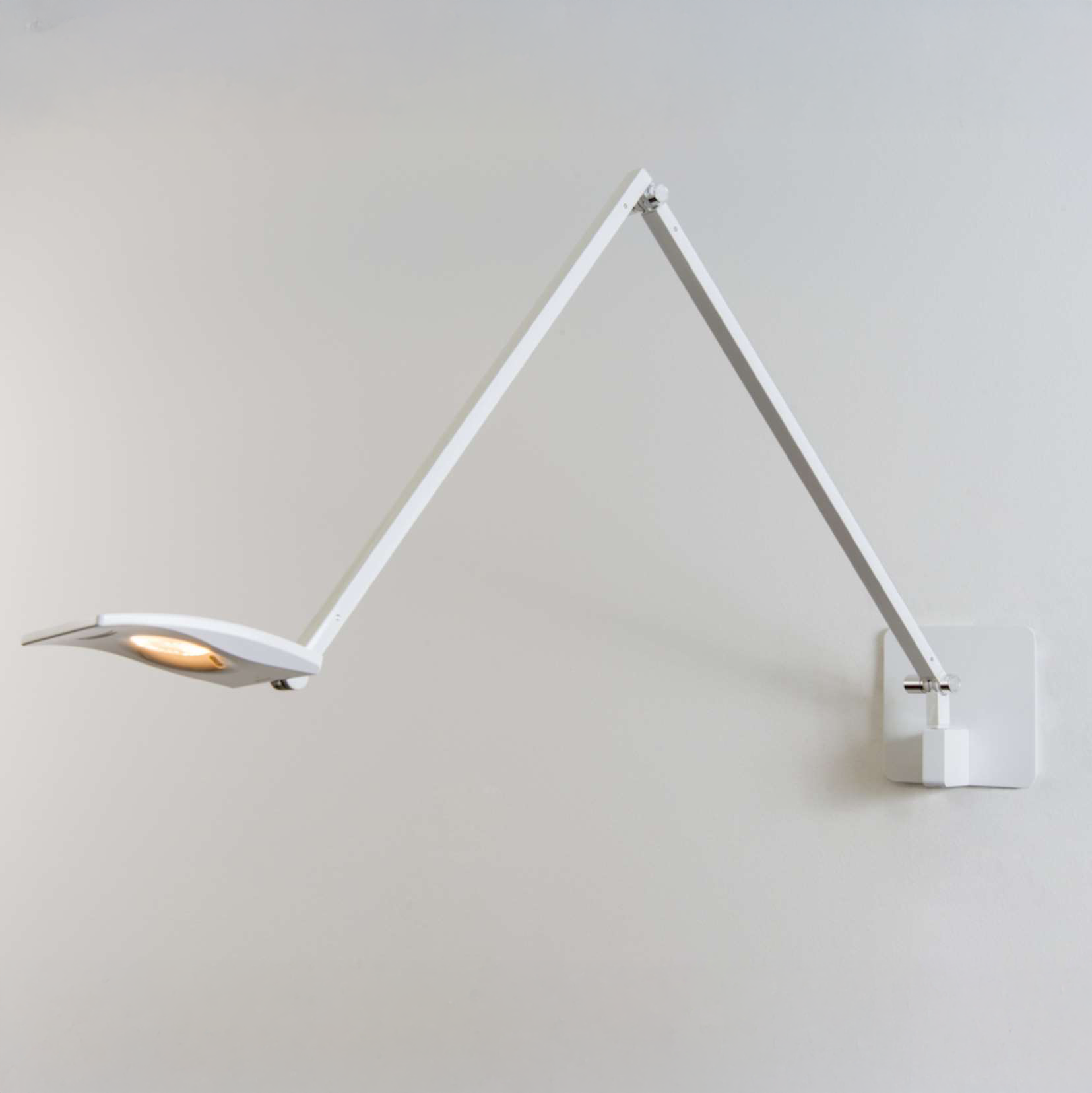 Koncept Mosso Pro Wall Light in white, angled arm with LED head lit