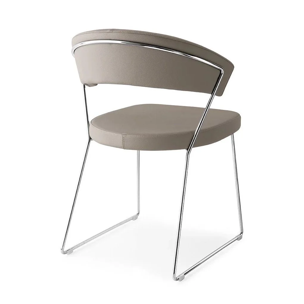 Calligaris New York Dining Chair in beige upholstery with chrome frame