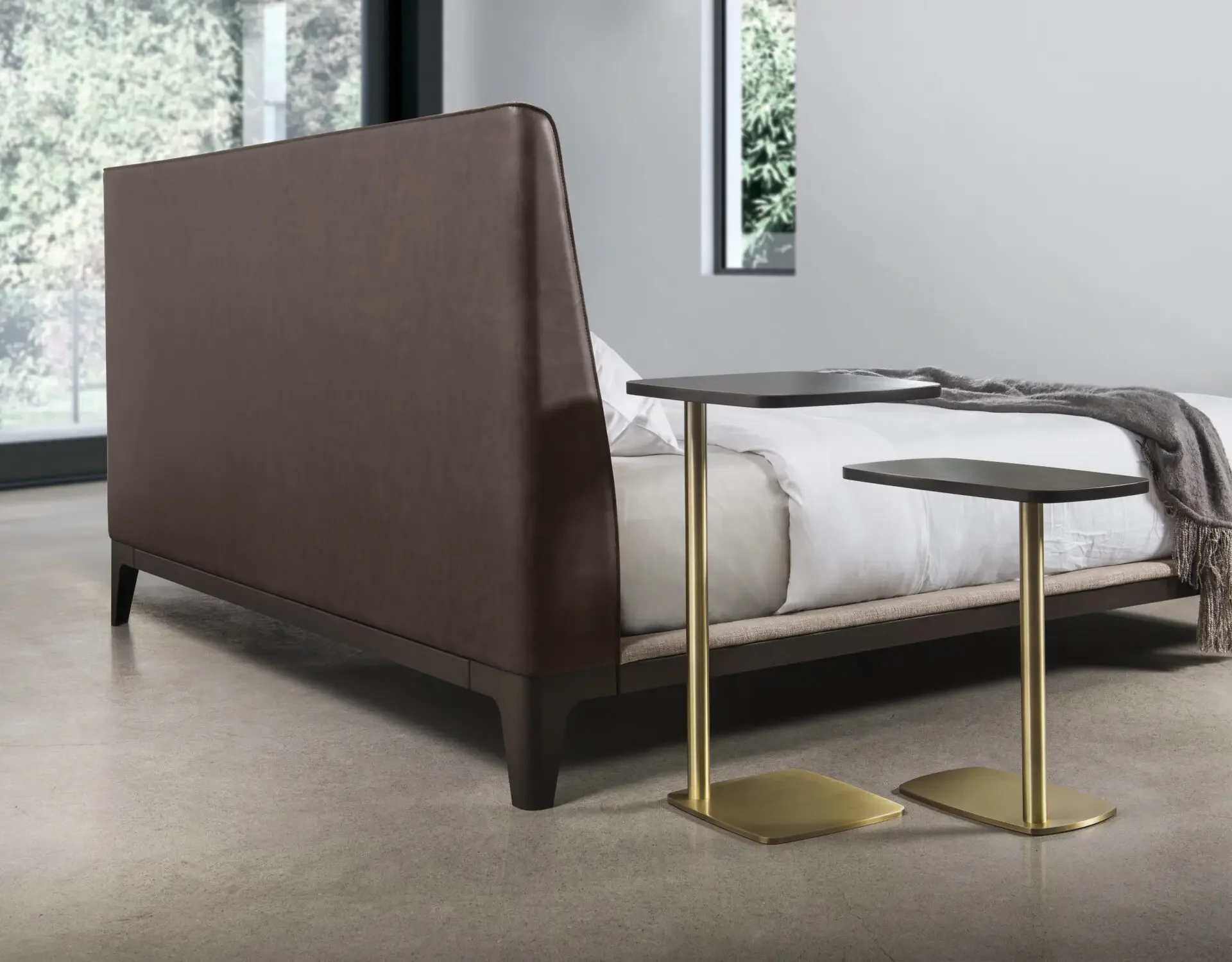 Side view of Trica Nuance Bed showing upholstered headboard and slim profile