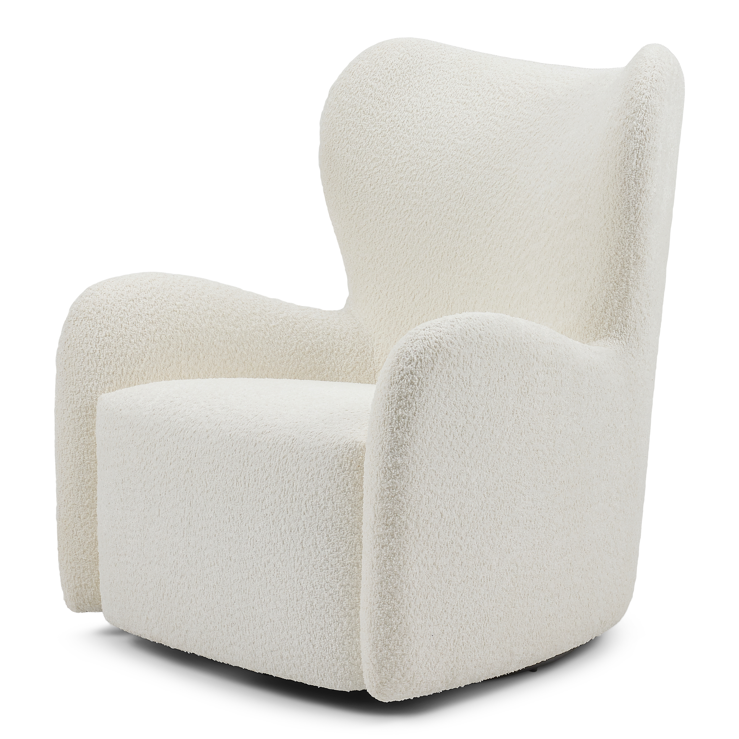 Angled front view of the Kobe Swivel Chair emphasizing its deep seat and contemporary shape.