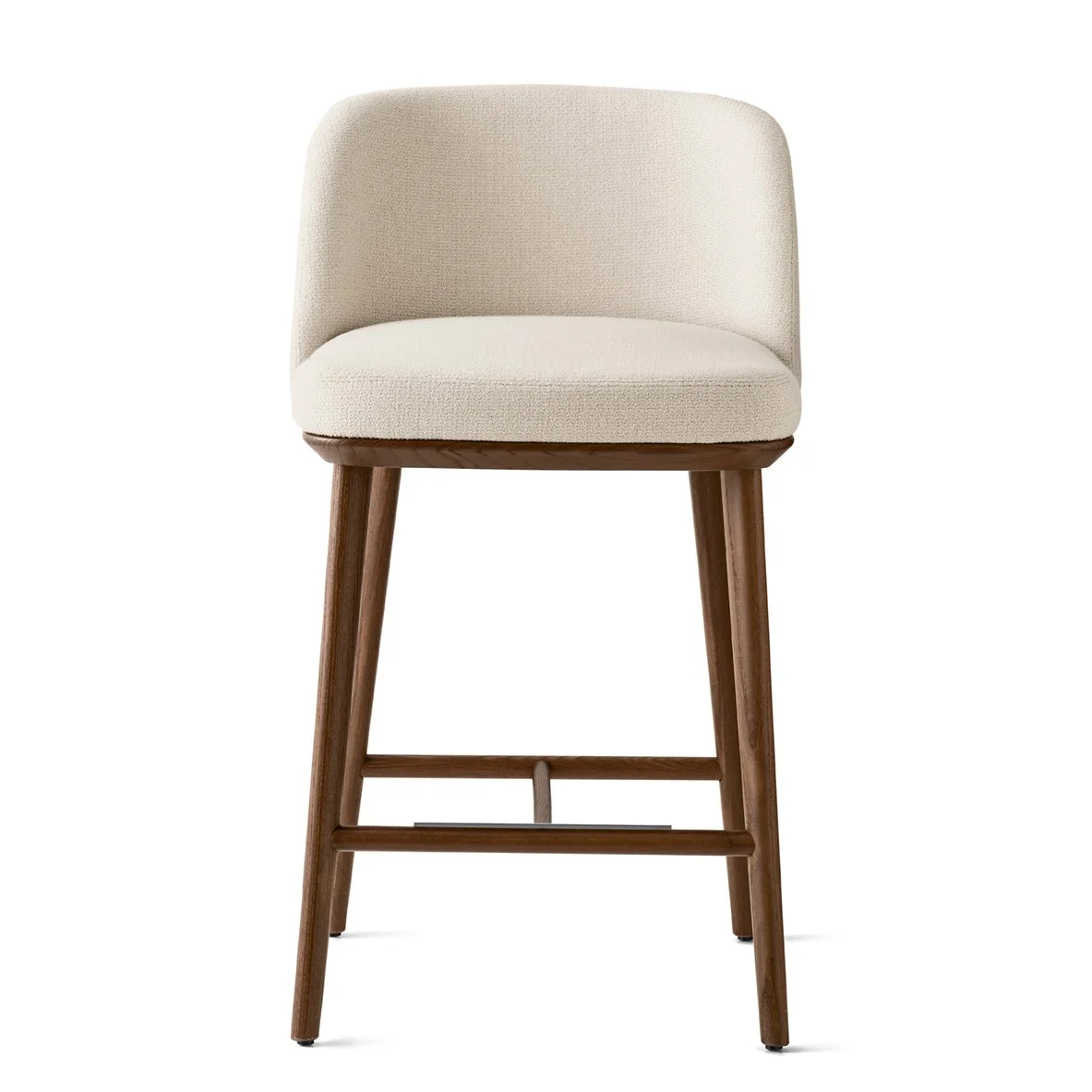 Front view of Calligaris Foyer Stool in cream upholstery with walnut legs