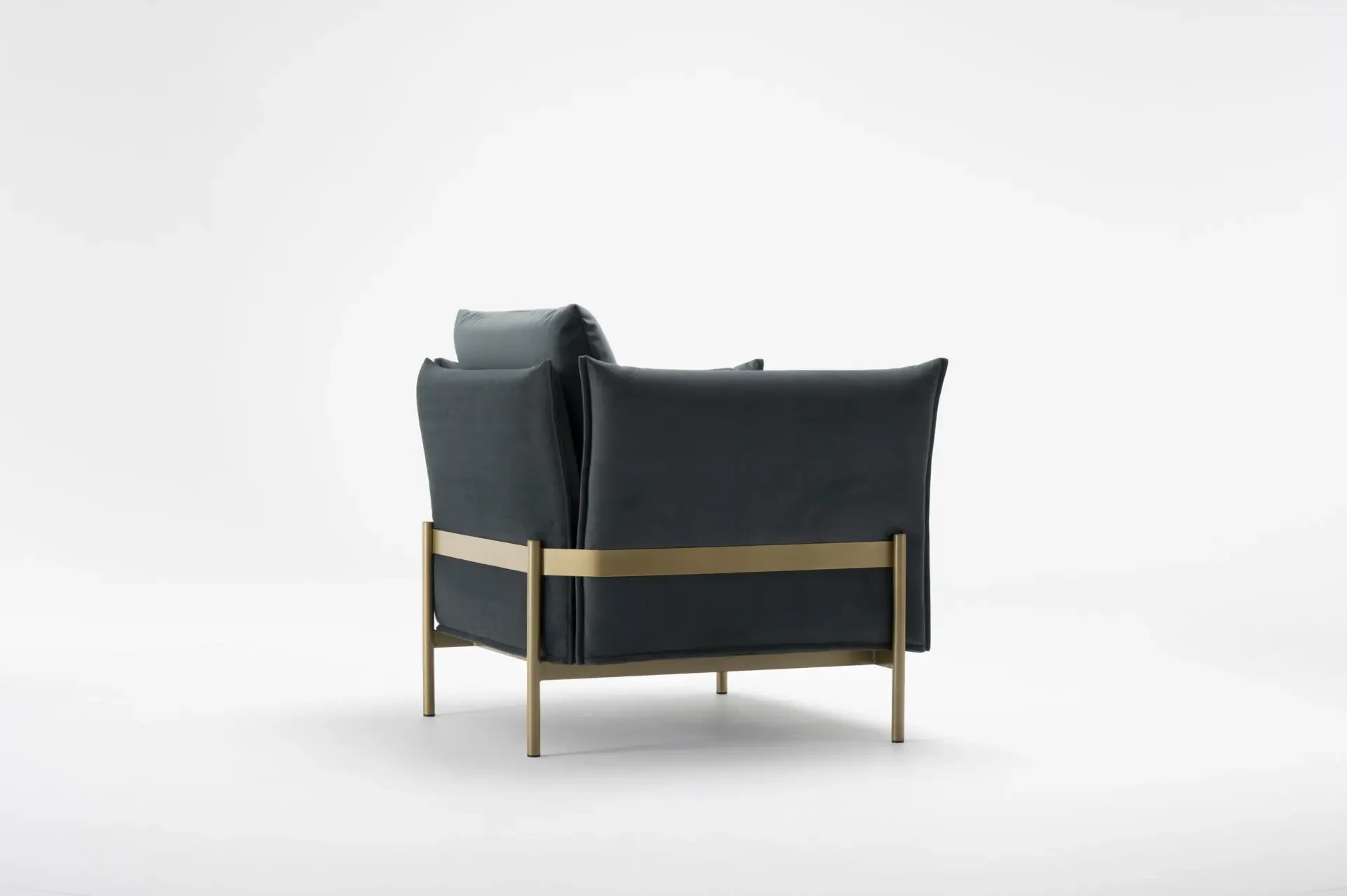Side view of Trica Le Beaumont Chair with brass frame detail