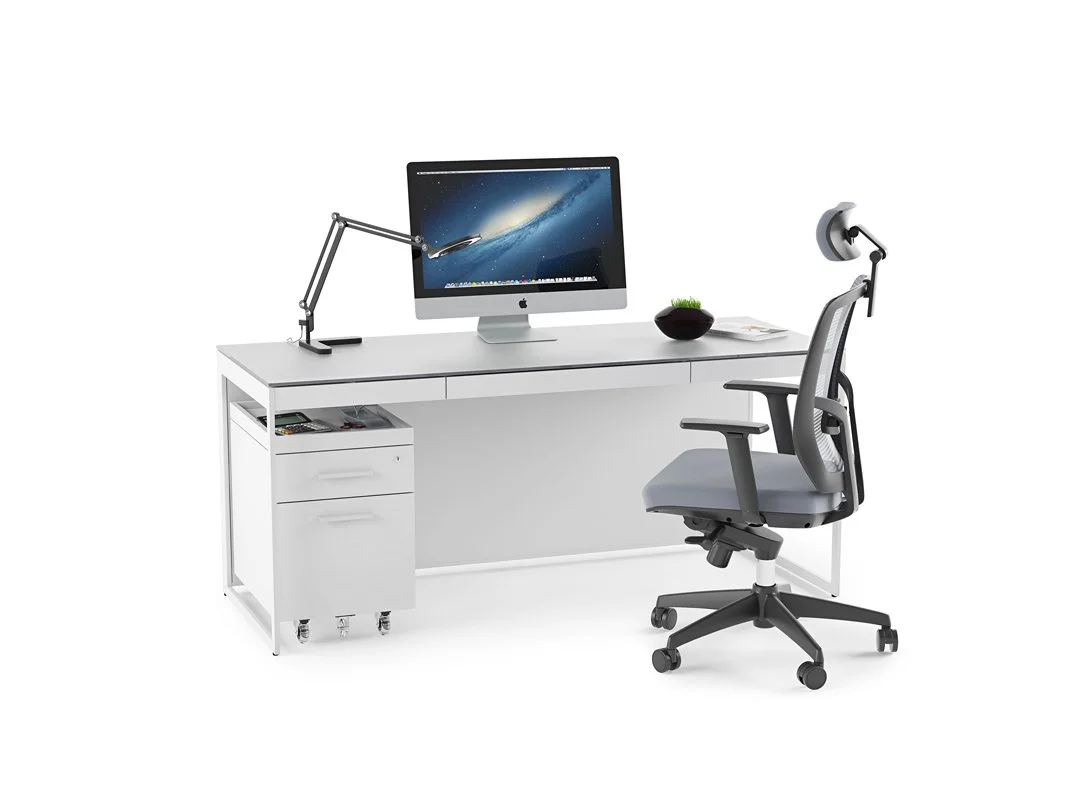 Centro Mobile File Pedestal positioned under white office desk with task chair and monitor