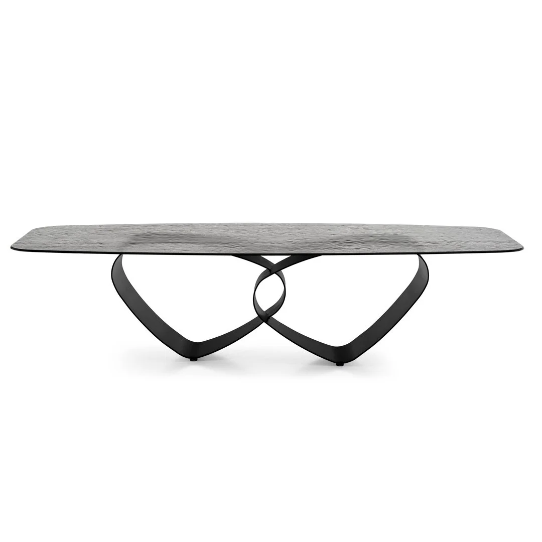 Breeze Table with dark stone top and curved black base