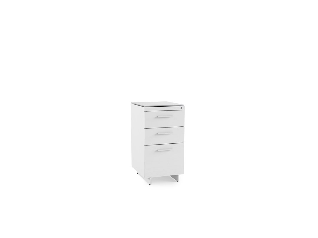 Centro 3-Drawer File Cabinet with casters in white finish, featuring two utility drawers and one file drawer