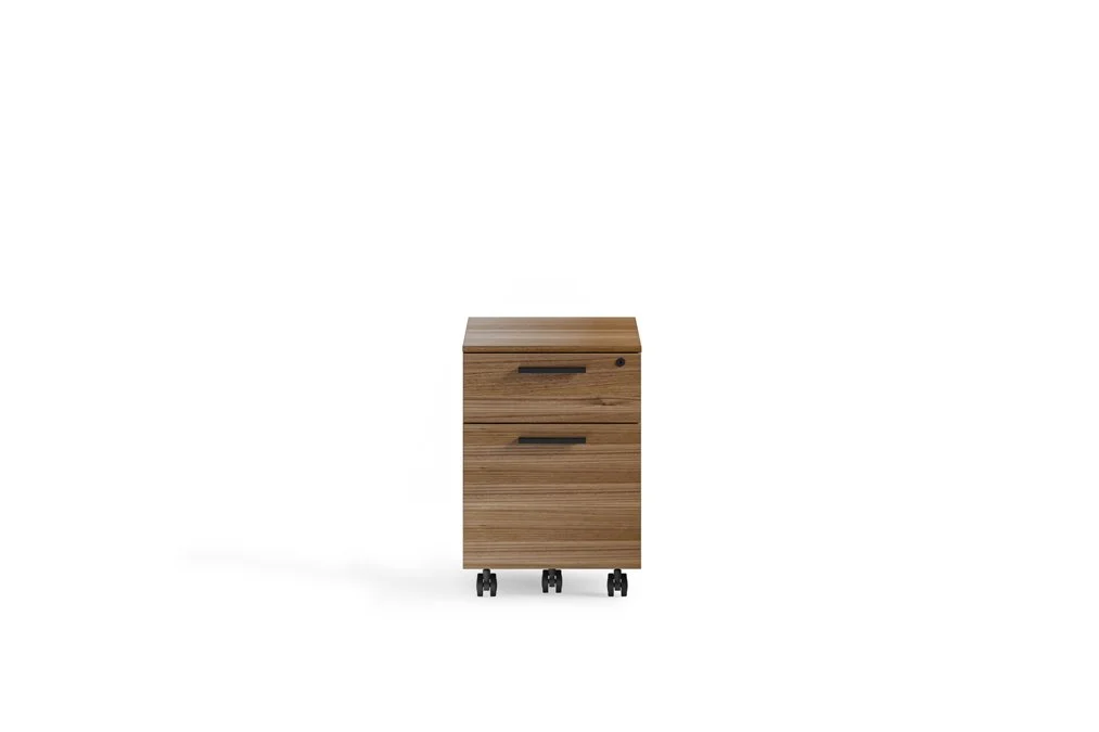 Linea Mobile File Pedestal in natural walnut finish with clean modern design and casters
