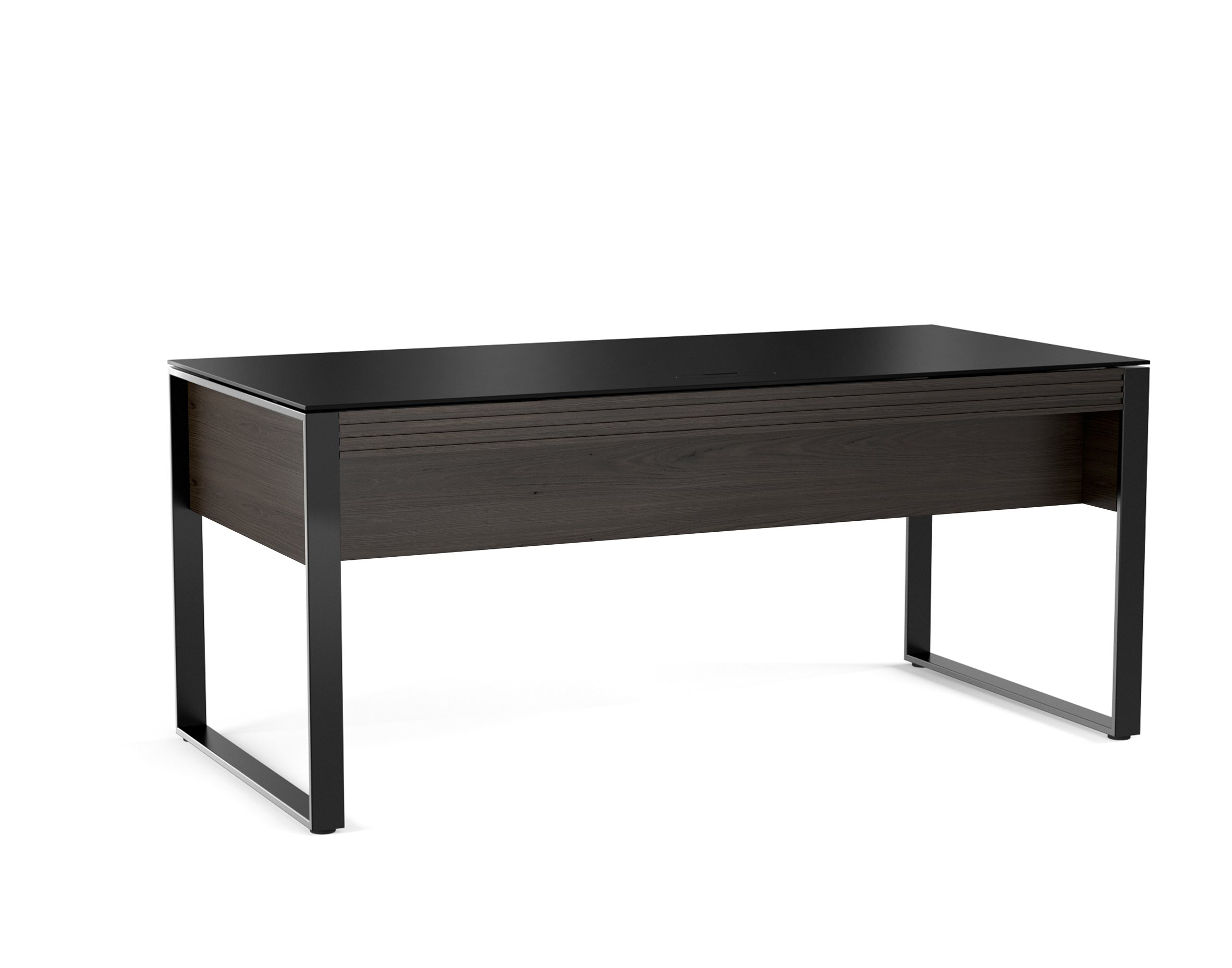 BDI Corridor Executive Desk in charcoal black finish with modern black metal frame
