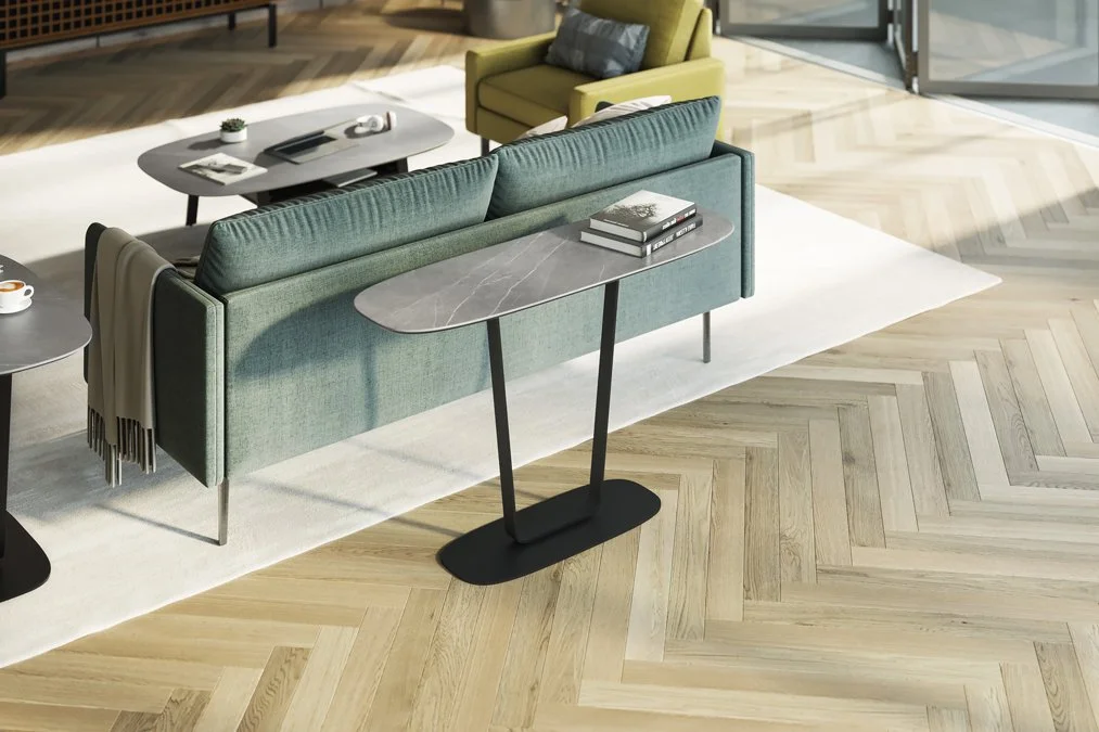 Cloud 9 Console Table placed behind a sofa in a modern living room setting