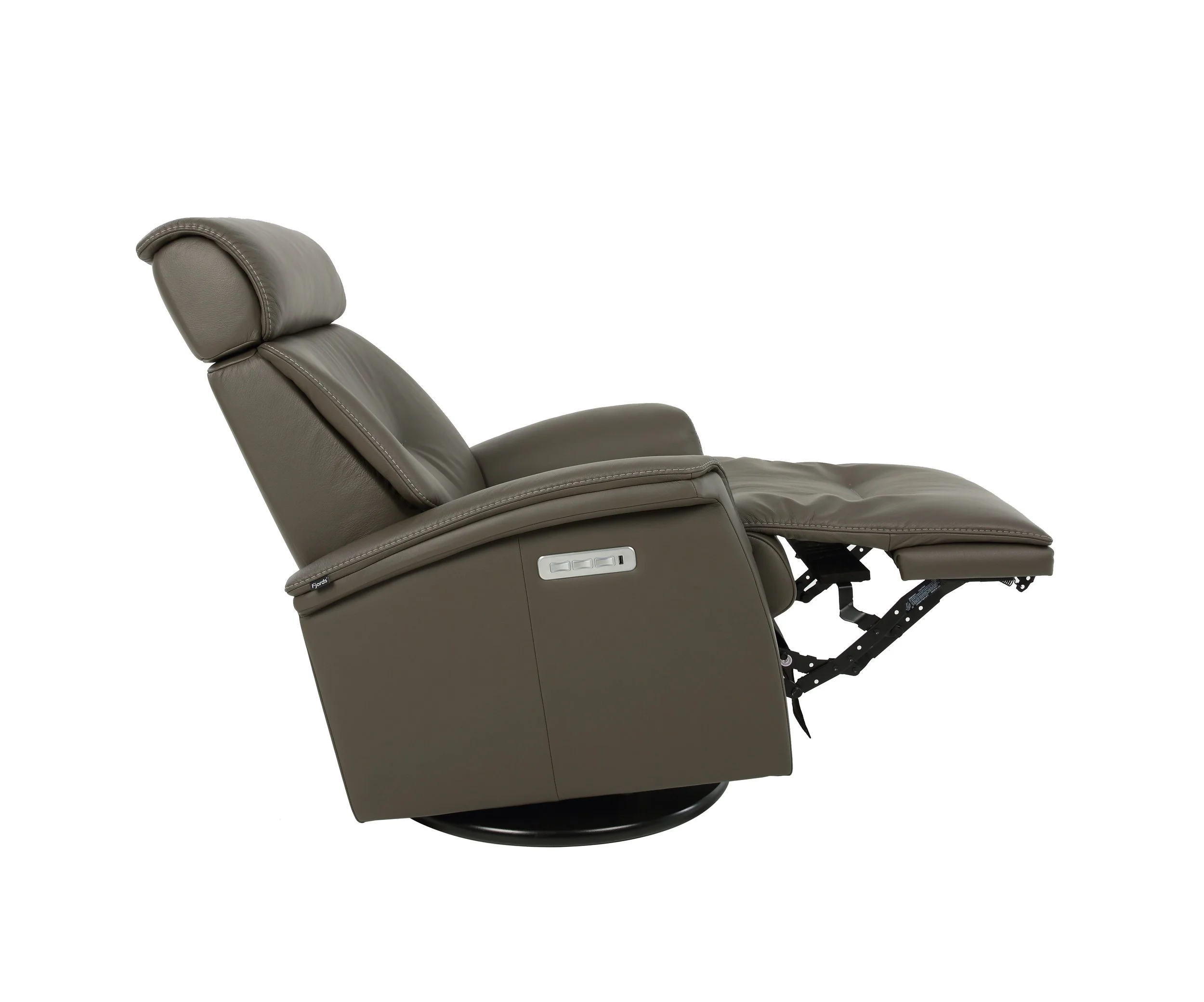 Fjords Rome Recliner in brown leather, fully reclined