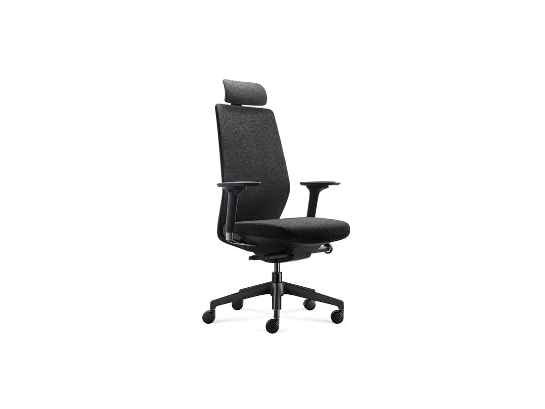 Side view of Coda Task Chair showing adjustable armrests and high back with headrest