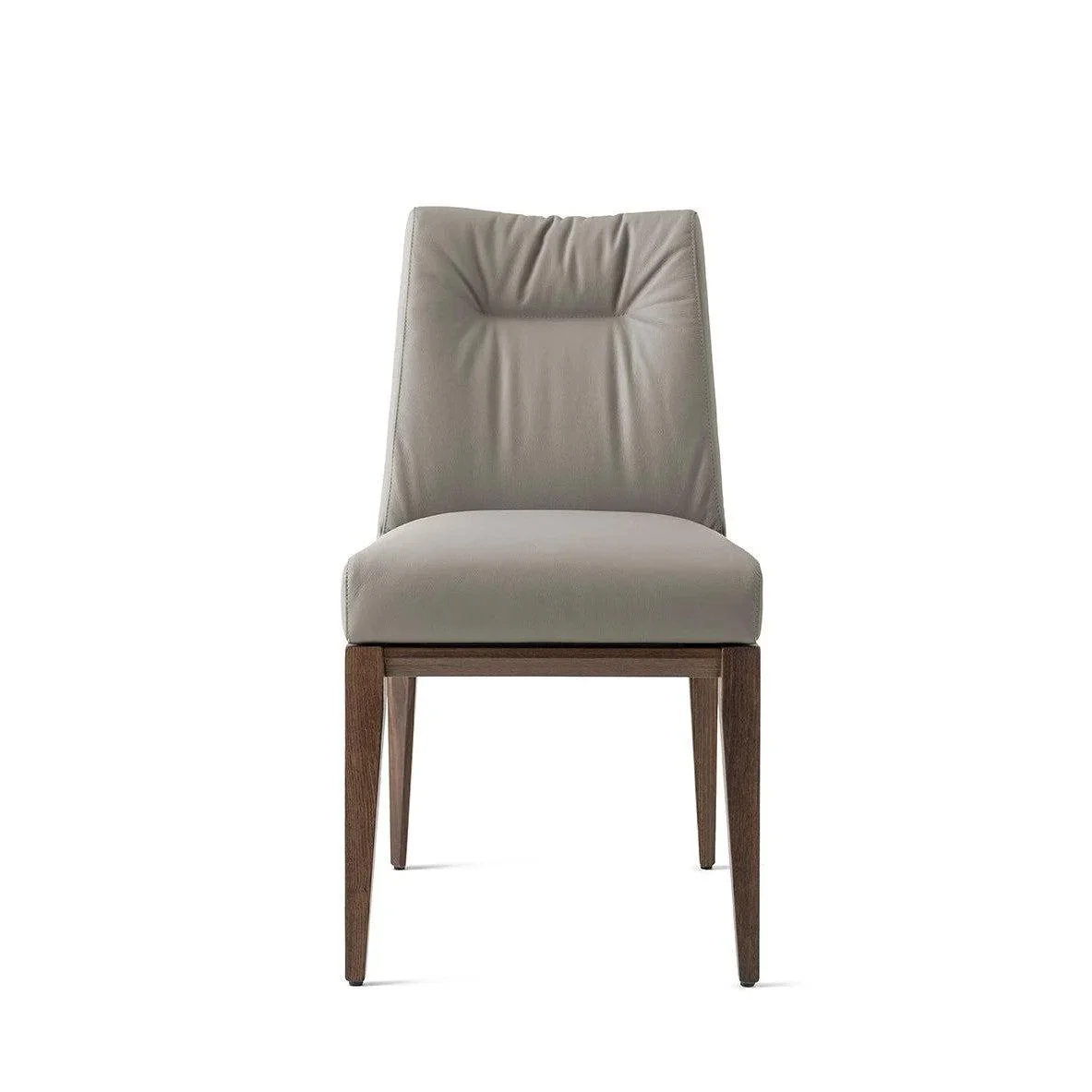 Calligaris Tosca Chair with taupe leather upholstery and wooden legs, front view