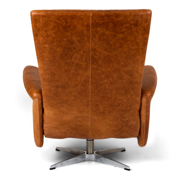 Back view showcasing the Harlowe Chair’s smooth leather finish and clean lines