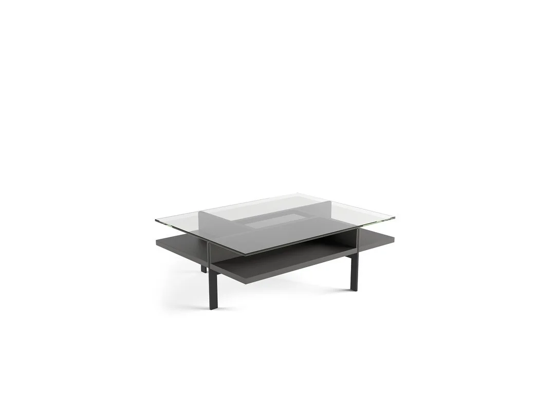 Terrace Coffee Table featuring minimalist black frame and layered glass design