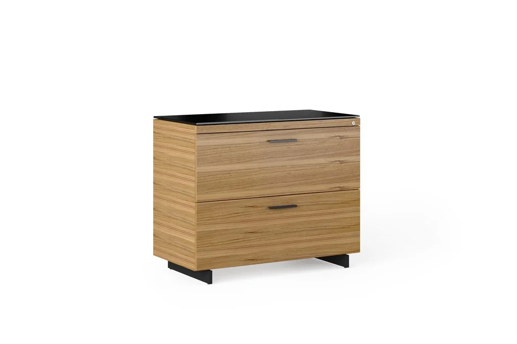 Front-facing Sequel File Cabinet in light natural walnut finish with smooth drawer fronts