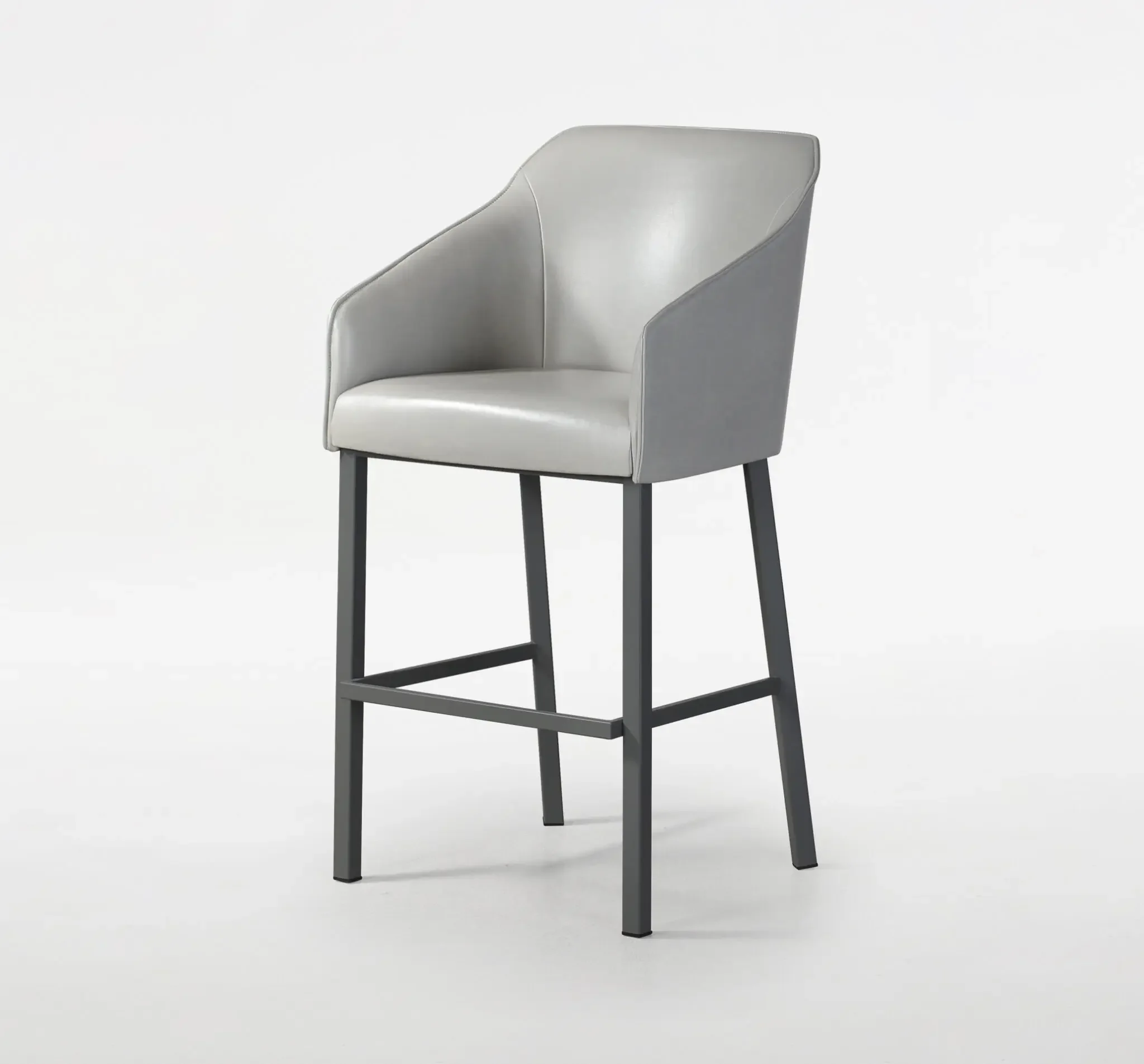 Sarah II Stool in grey upholstery with black frame – front angle view