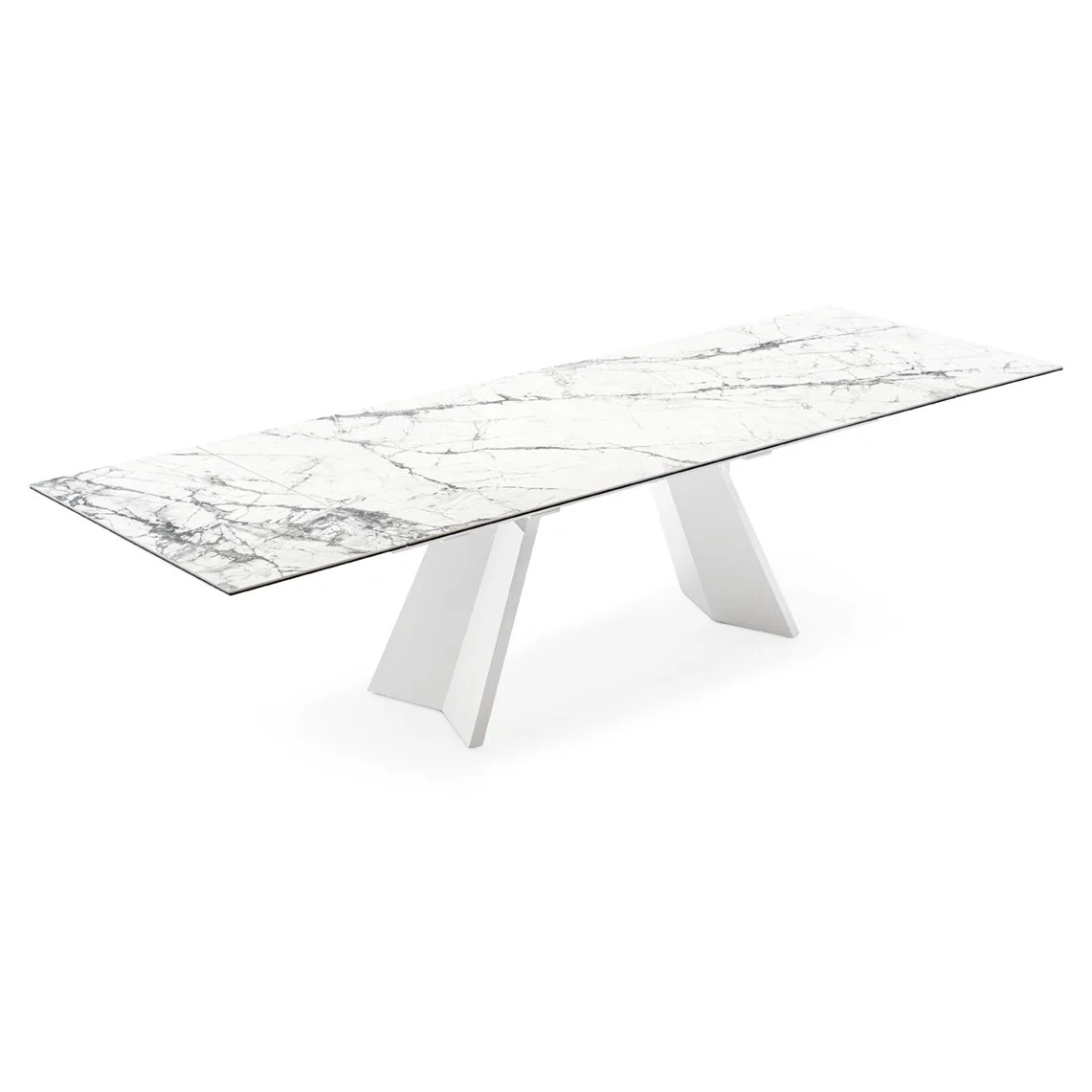 Icaro Table with white marble top and sleek white base