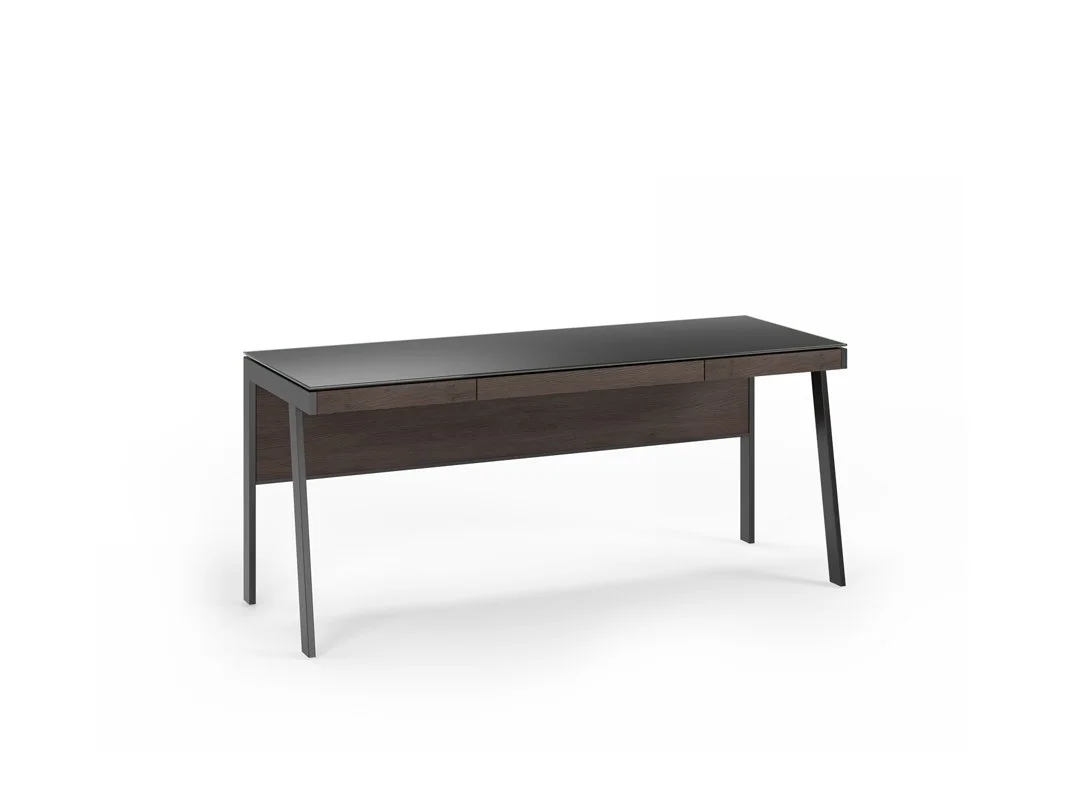 BDI Sigma Desk rear view showing sleek back panel and dark wood finish