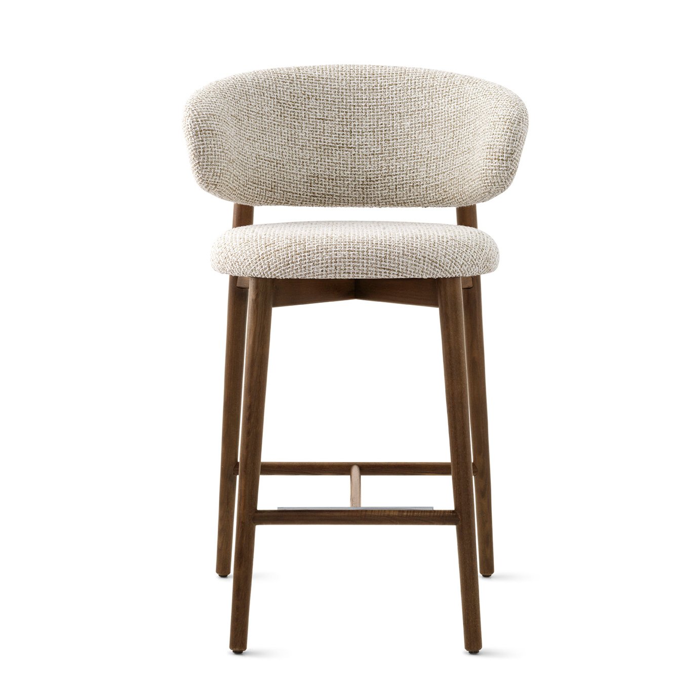 Front view of Calligaris Oleandro Stool in cream textured fabric with walnut frame