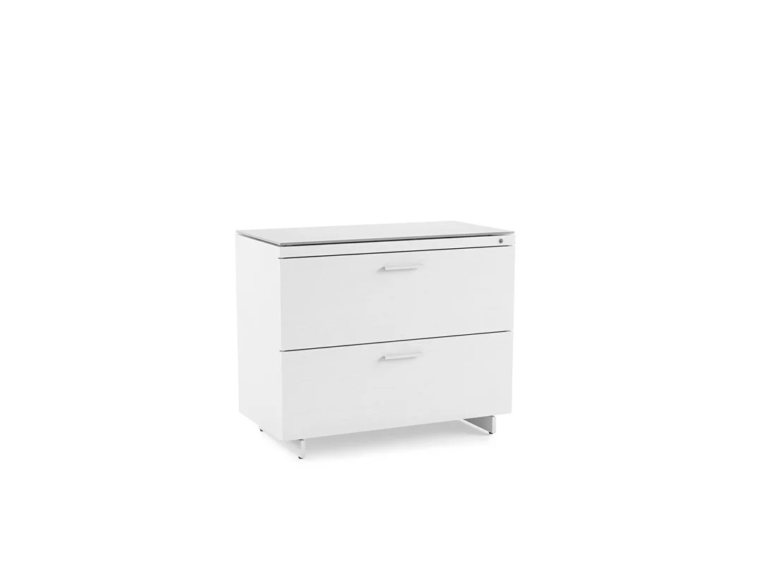 Centro Lateral File Cabinet with two drawers in white satin finish, compact and modern design