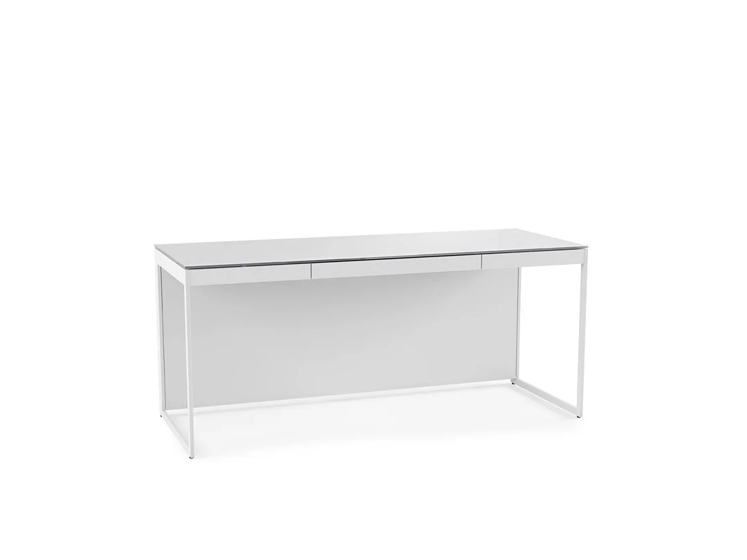 Rear view of Centro Desk highlighting clean design, white frame, and satin finish
