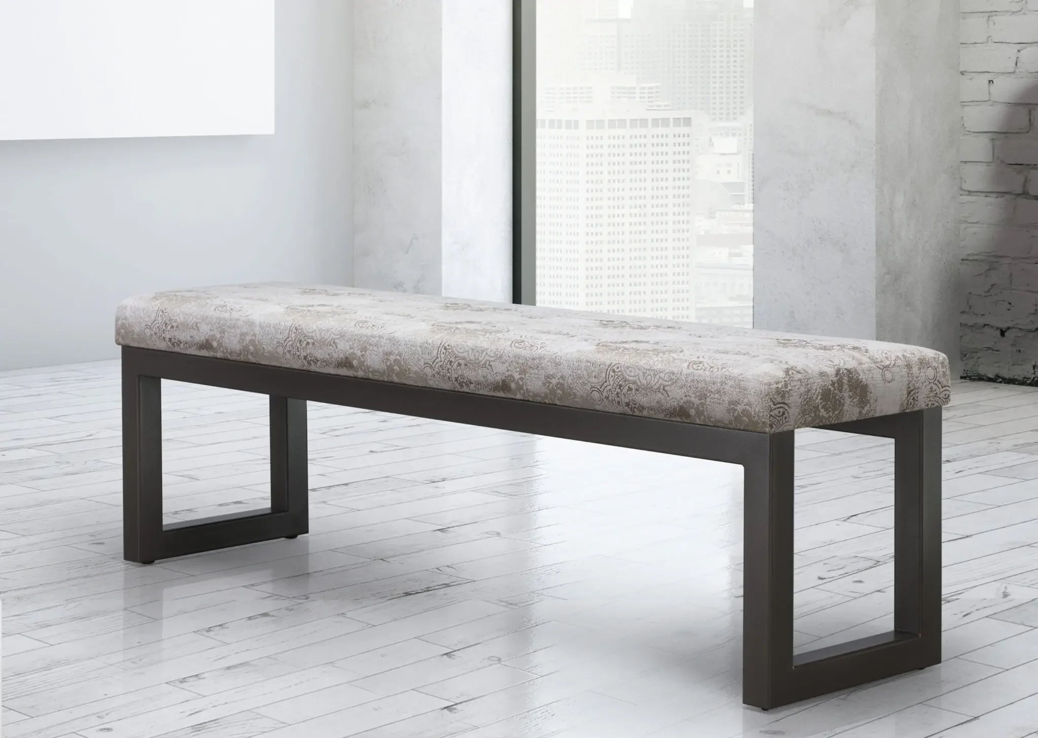 Tubo Bench styled with fur throw in contemporary home setting