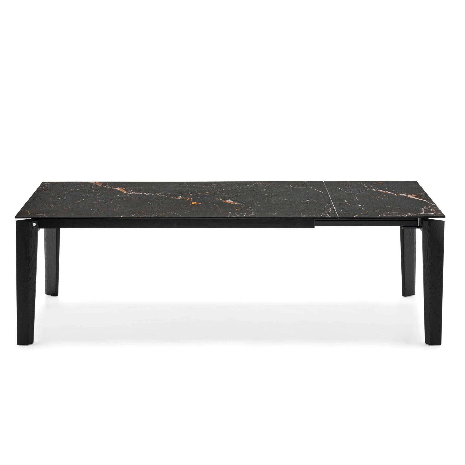 Dogma Table with dark stone top and black legs