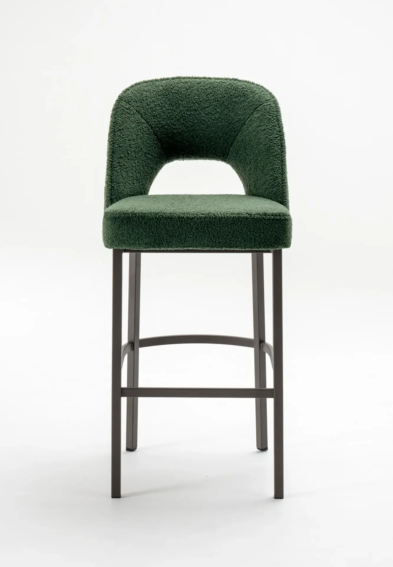 Front-facing close-up of the Mia Barstool showing the elegant cutout design in the backrest.