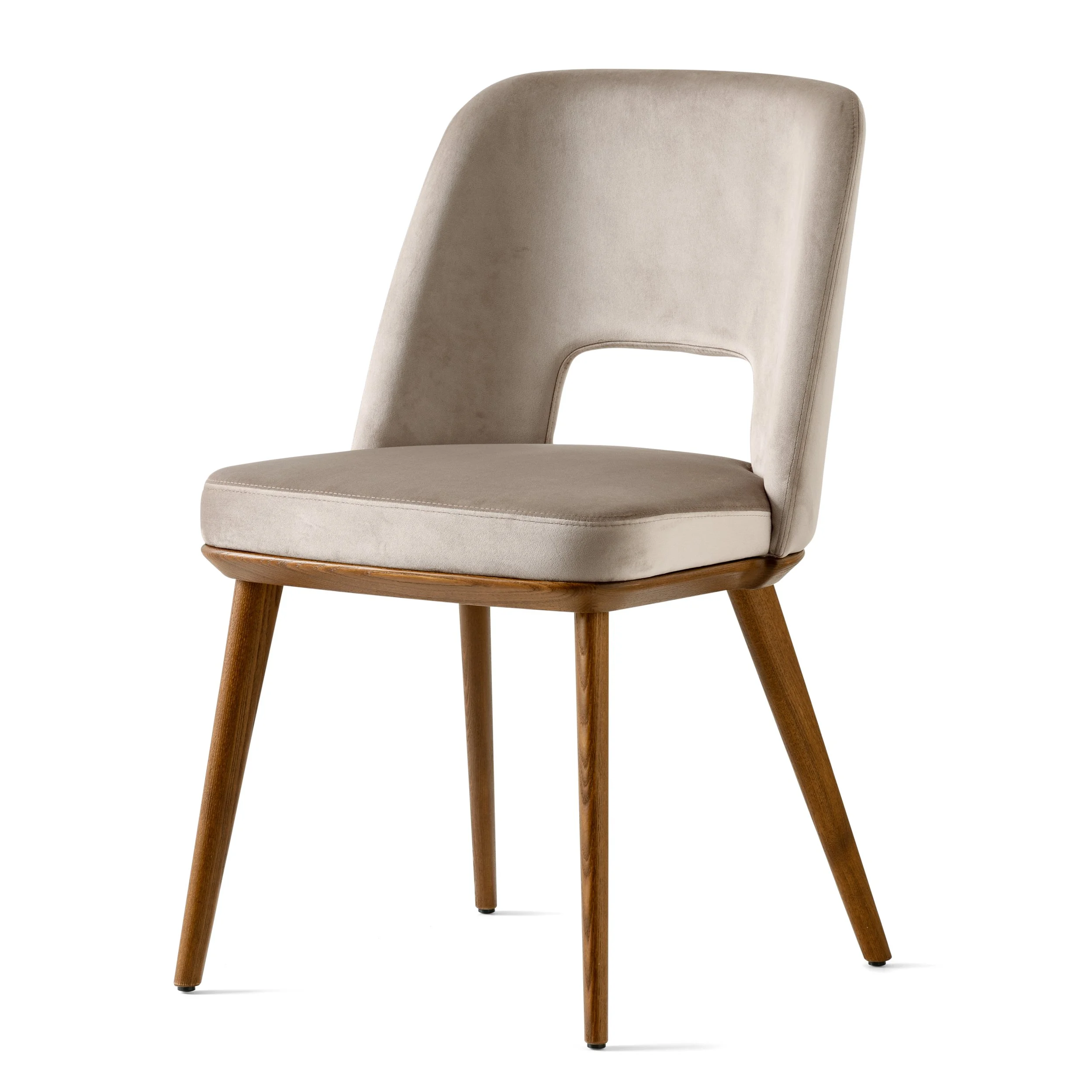 Front angle of Calligaris Foyer Chair in beige fabric with wooden legs