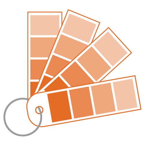 Color swatch fan deck with various shades of orange