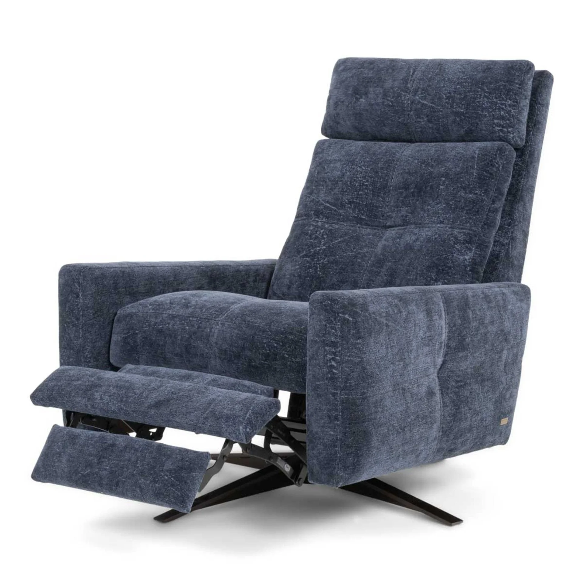Front view of the Ranier Comfort Air Echo Recliner in blue fabric