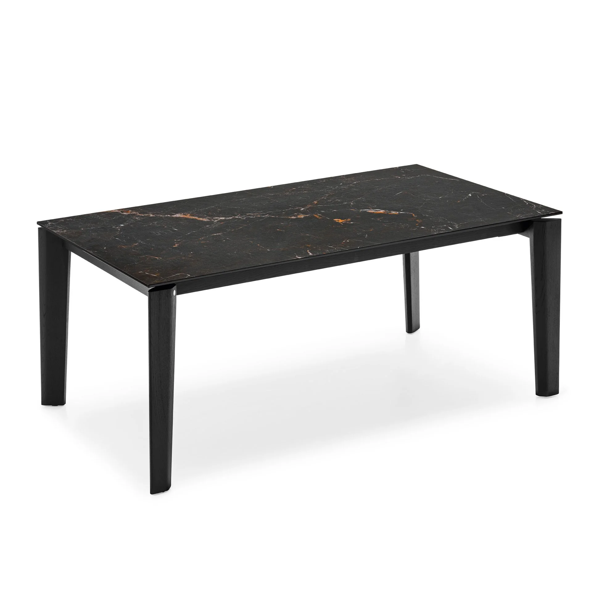 Dogma Table with black marble top and sleek black legs