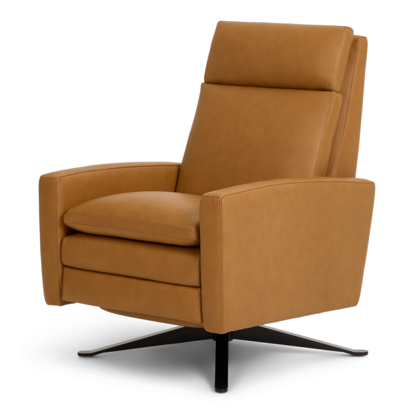Simon Recliner front view in caramel leather