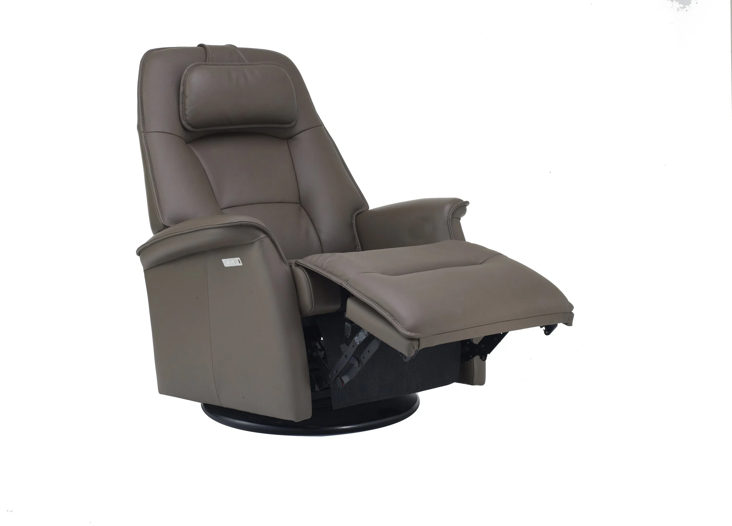 Fjords Stockholm Recliner in taupe leather, fully reclined