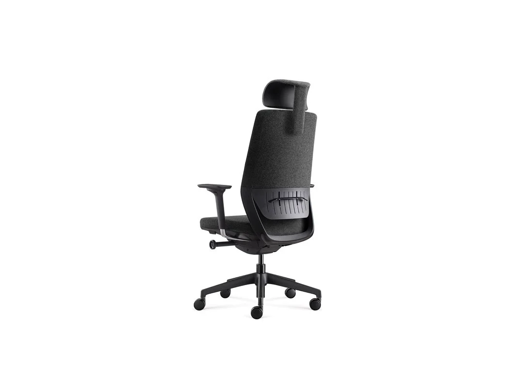 Rear view of the Coda Task Chair displaying lumbar support and breathable back panel