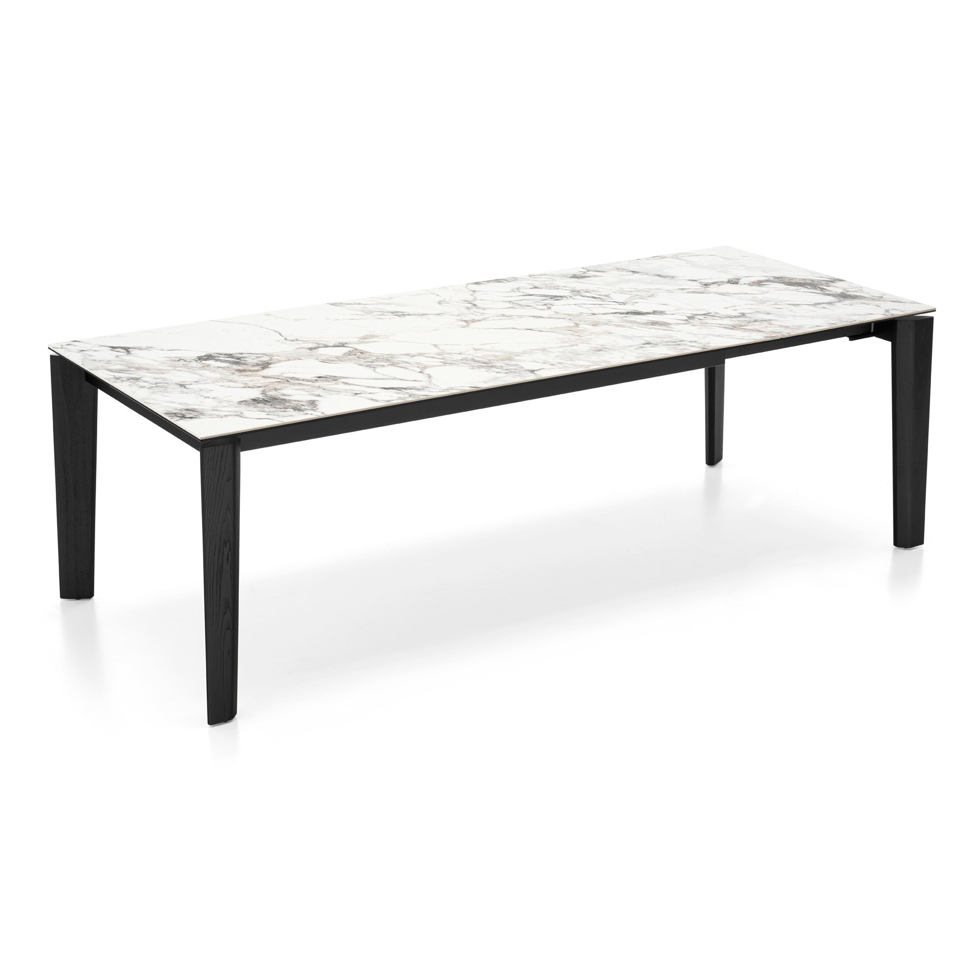 Dogma Table with white marble top and slim black frame