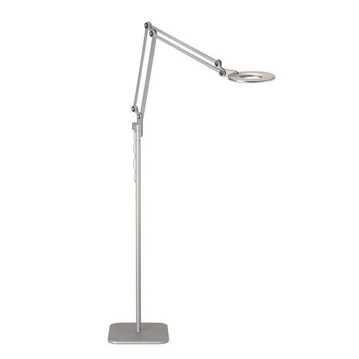 Link Floor Lamp in silver finish with adjustable arm extended