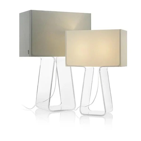 Pablo Tube Top Table Lamps in white and gray bases with lighted shades