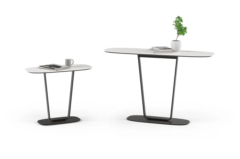 Cloud 9 End Table with white porcelain top and black steel base