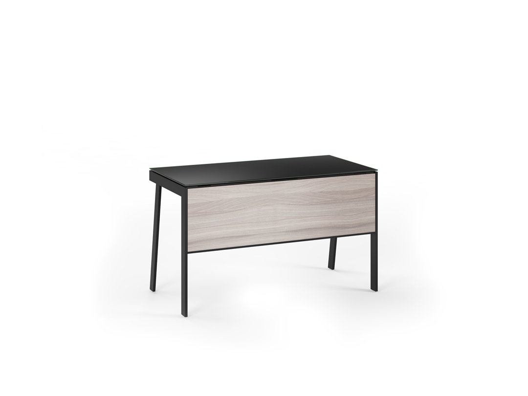 Sigma Compact Desk in light oak finish with black legs, minimal and space-saving design
