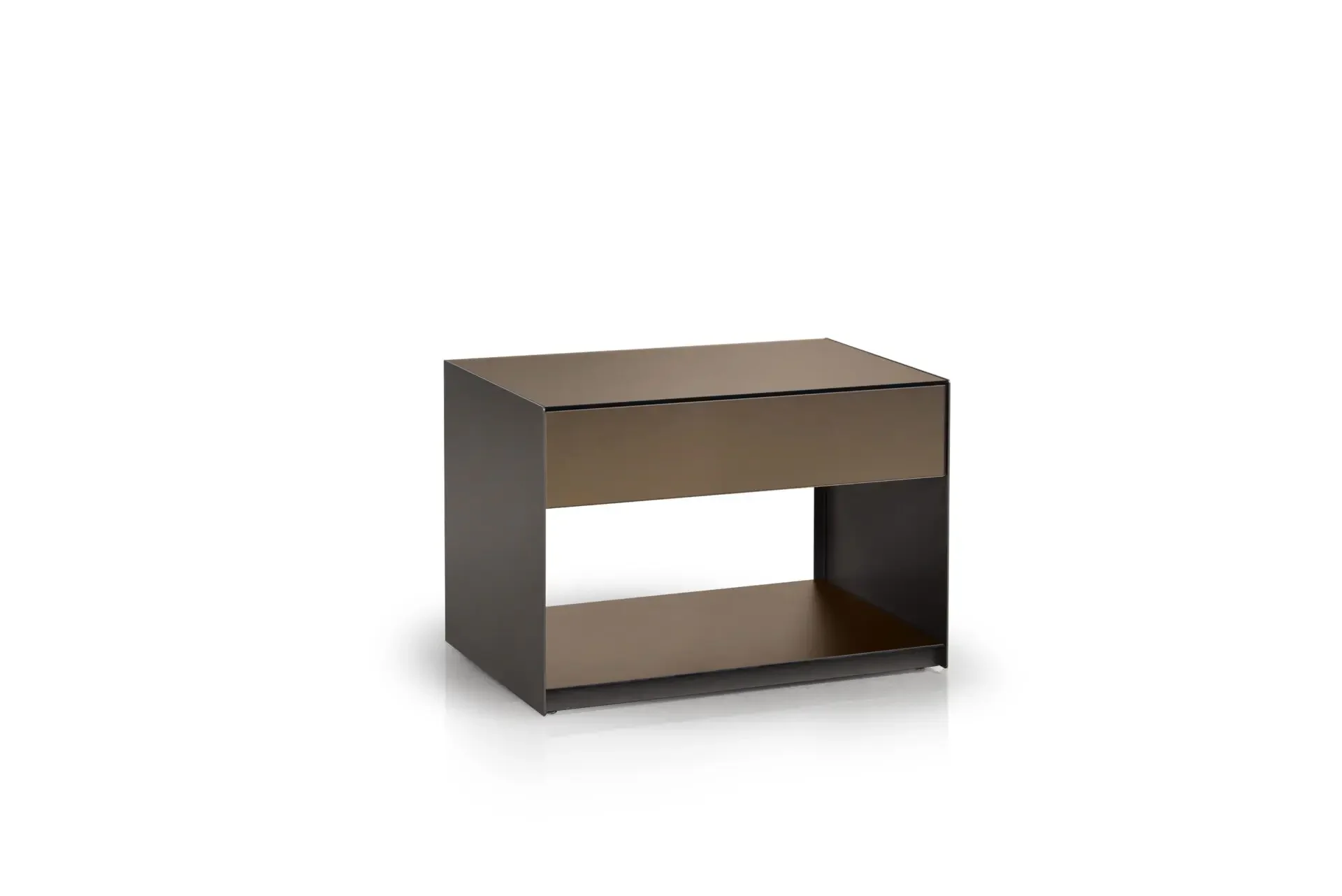 Absolute 1-Drawer Nightstand in walnut wood finish with open shelf