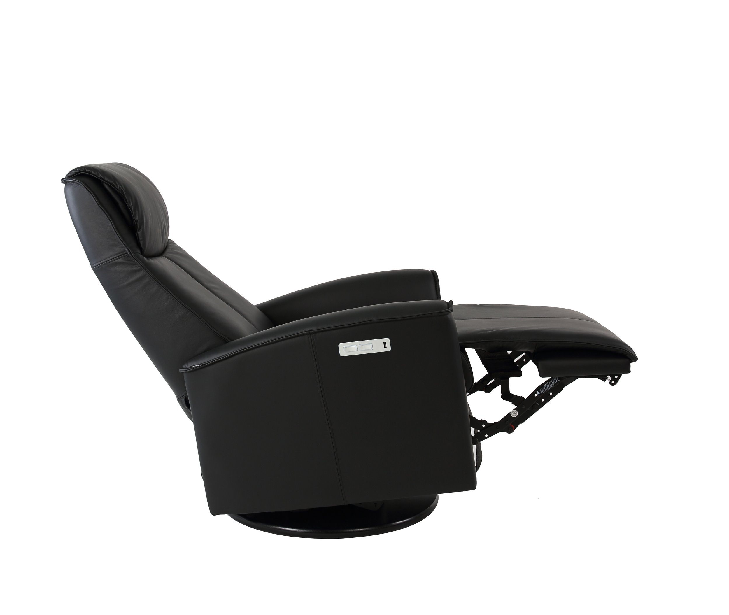 Fjords Urban Recliner in black leather, fully reclined