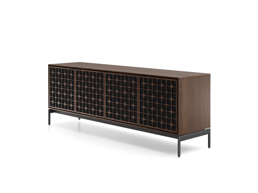 Front angled view of the Elements Constellation Cabinet in walnut finish