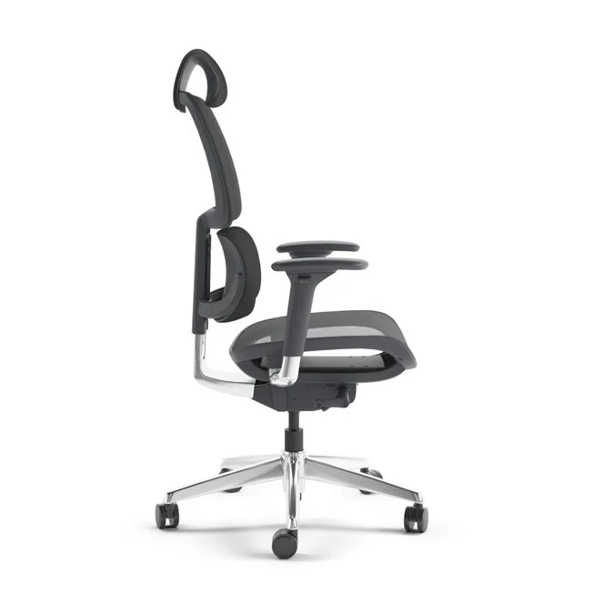Side profile of Voca Office Chair showing curved frame and adjustable armrests