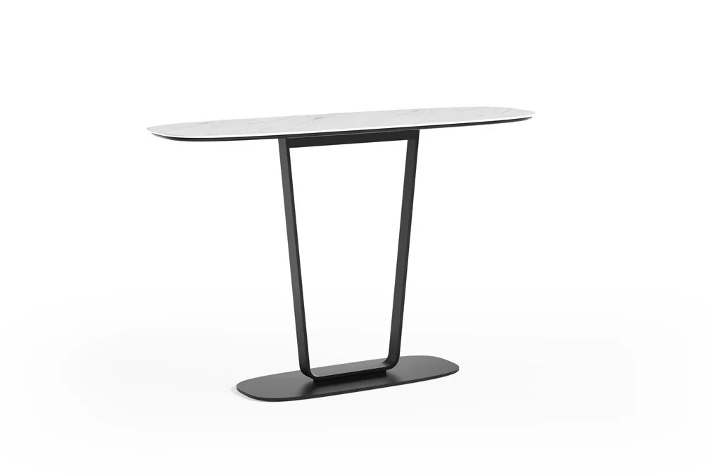 Side-angle view of Cloud 9 Console Table showing modern cantilevered steel support