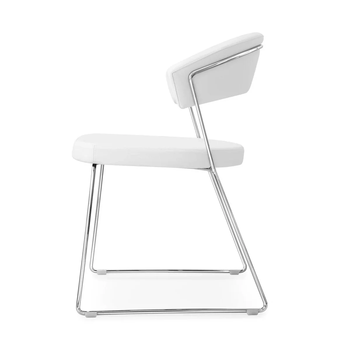 Calligaris New York Dining Chair in white leather with chrome frame, side view