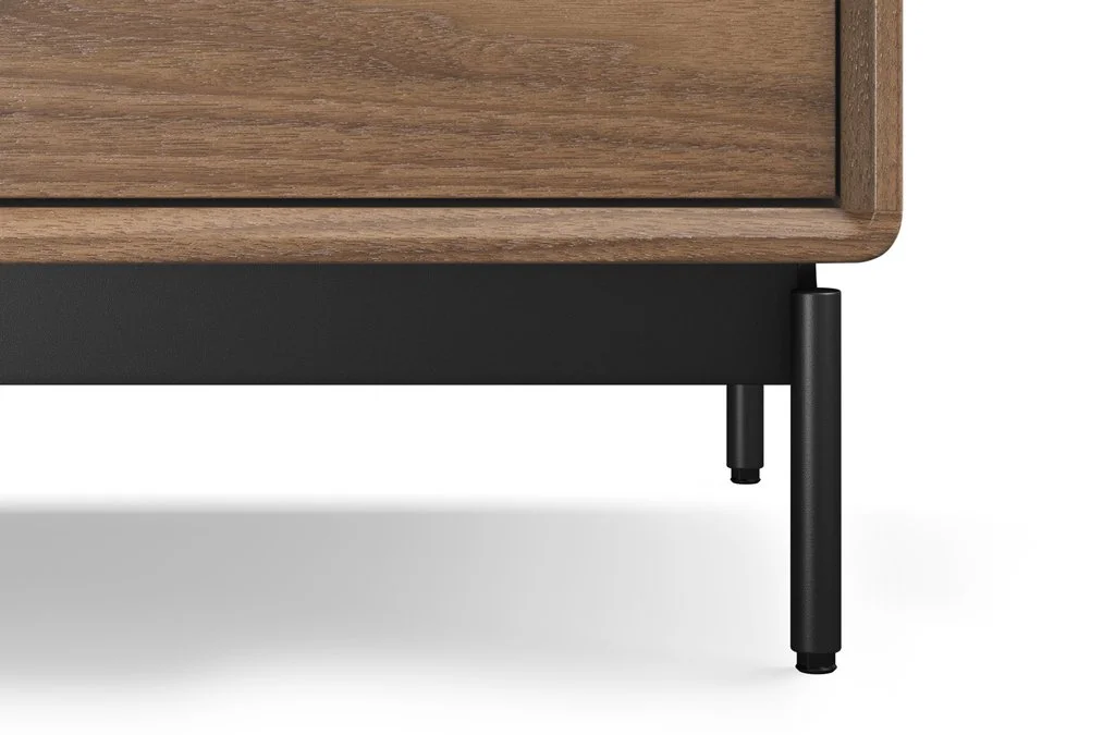 LINQ 6-Drawer Dresser in darker walnut finish with all drawers closed and elegant stance