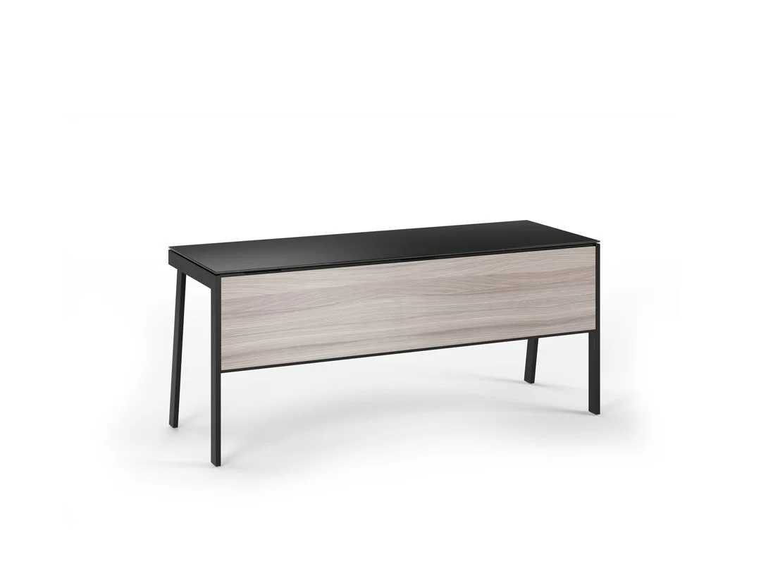 BDI Sigma Desk in light wood finish with black legs, front-facing view