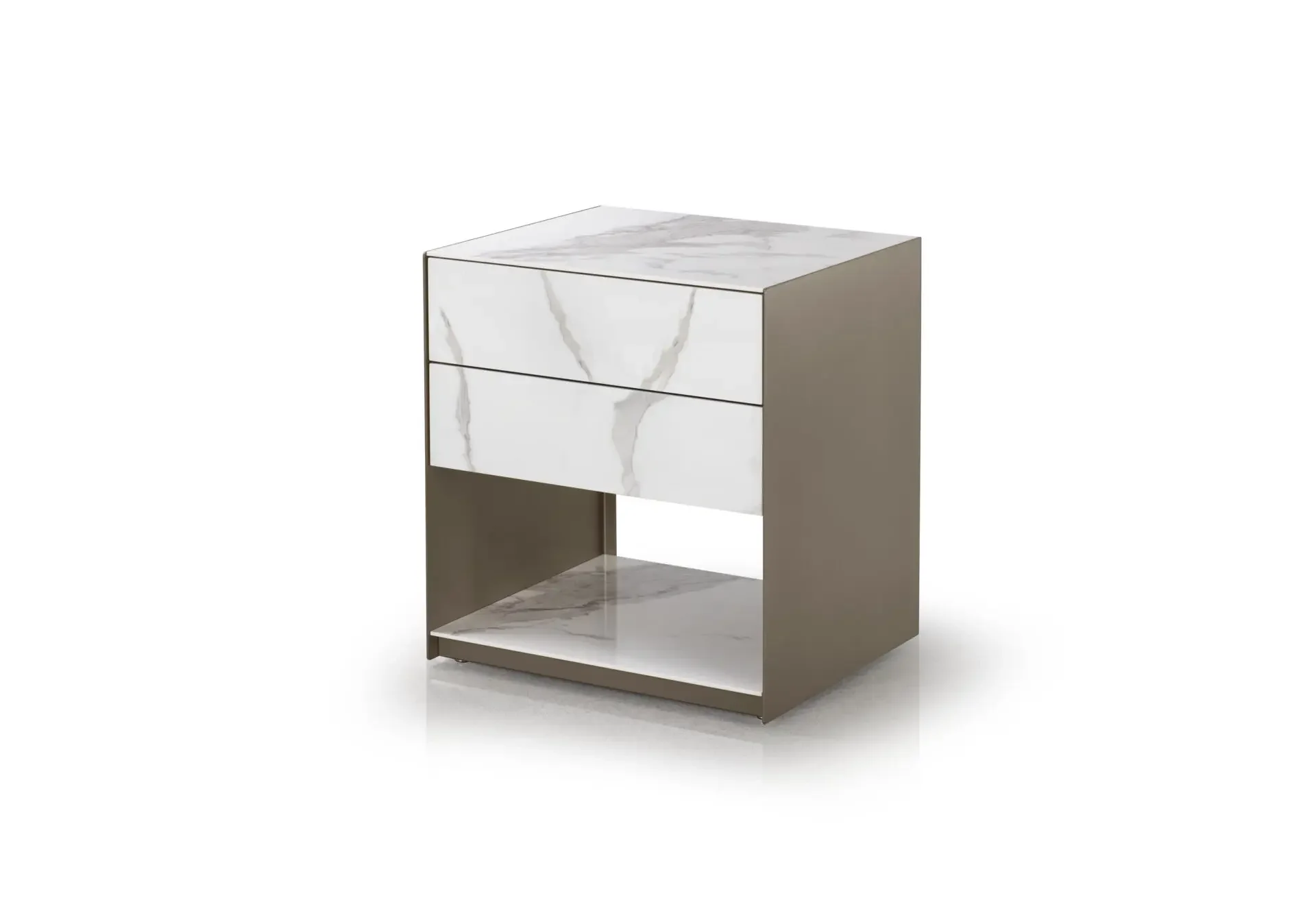 Absolute 2-Drawer Nightstand with marble top and taupe frame